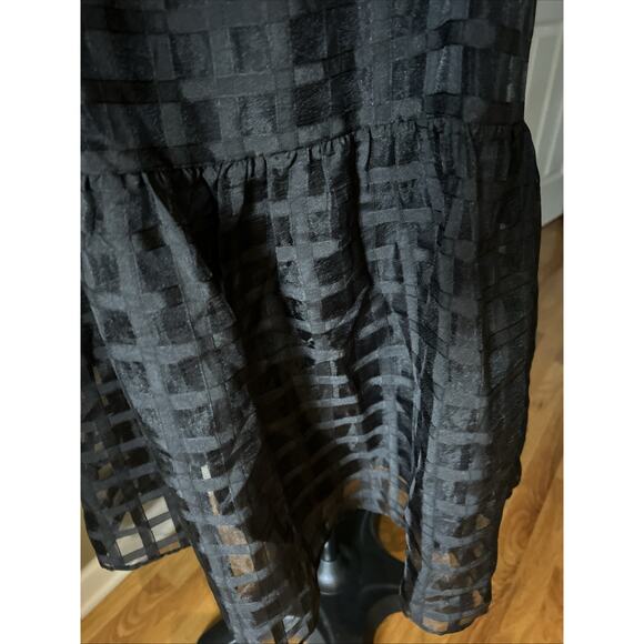 English Factory Puffy Sleeve Black Dress window pane semi sheer lined tired sz S - Picture 4 of 16